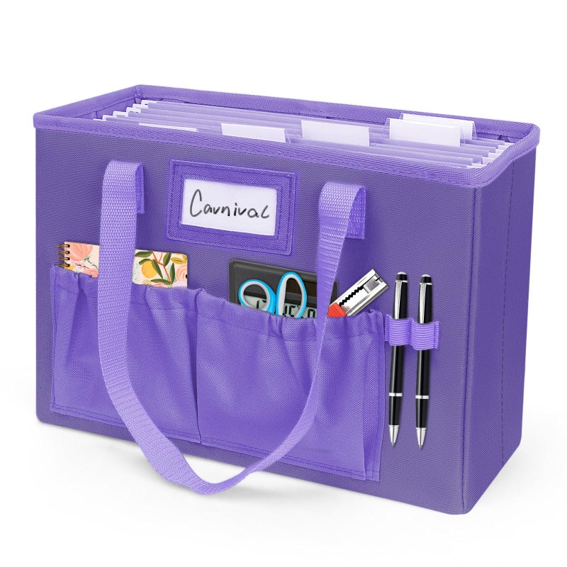 abcxgood Desktop File Organizer Box,Collapsible Hanging Filing Box,Home Office Document Storage Organizer with Front Pocket and Handles, Letter Size Folder. (PURPLE) - Image 1