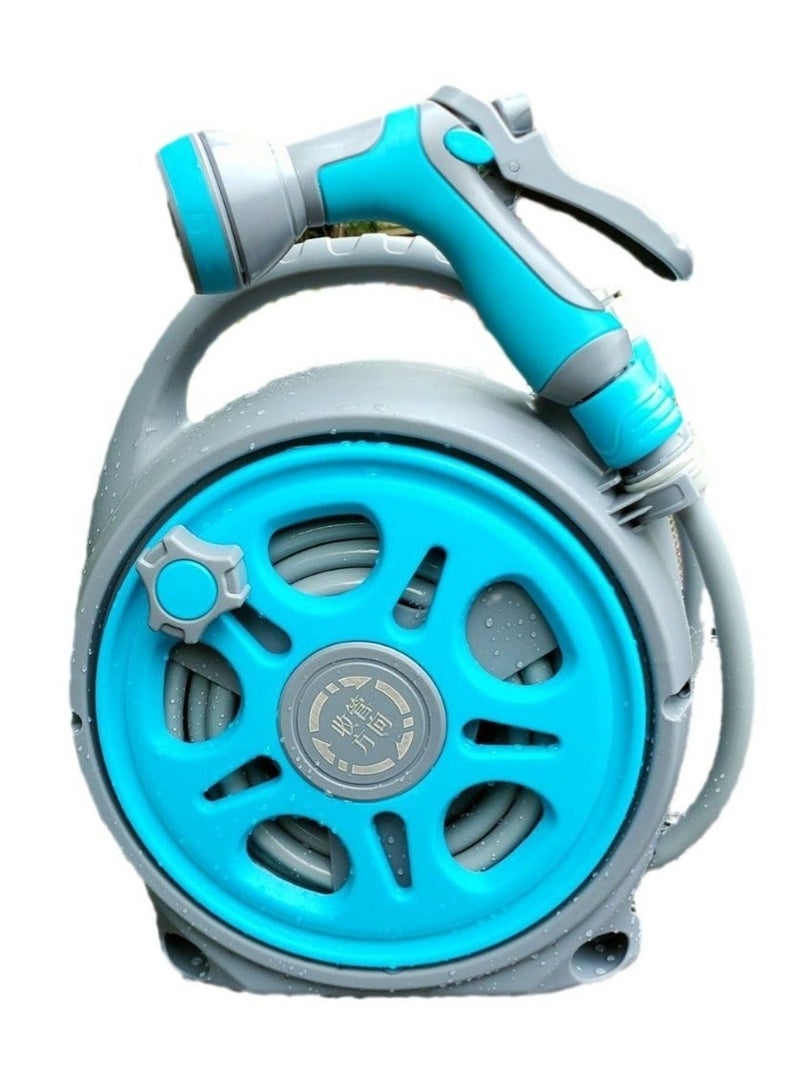 والالا عربة بكرة خرطوم بطول 16 مترًا، بكرات خراطيم الحدائق للاستخدام الخارجي، عربة خراطيم الحدائق خفيفة الوزن ومحمولة ومتينة، بكرة خرطوم مع أنبوب مياه، رف تخزين أنابيب مياه قابل للتمديد، أزرق رمادي - Image 2