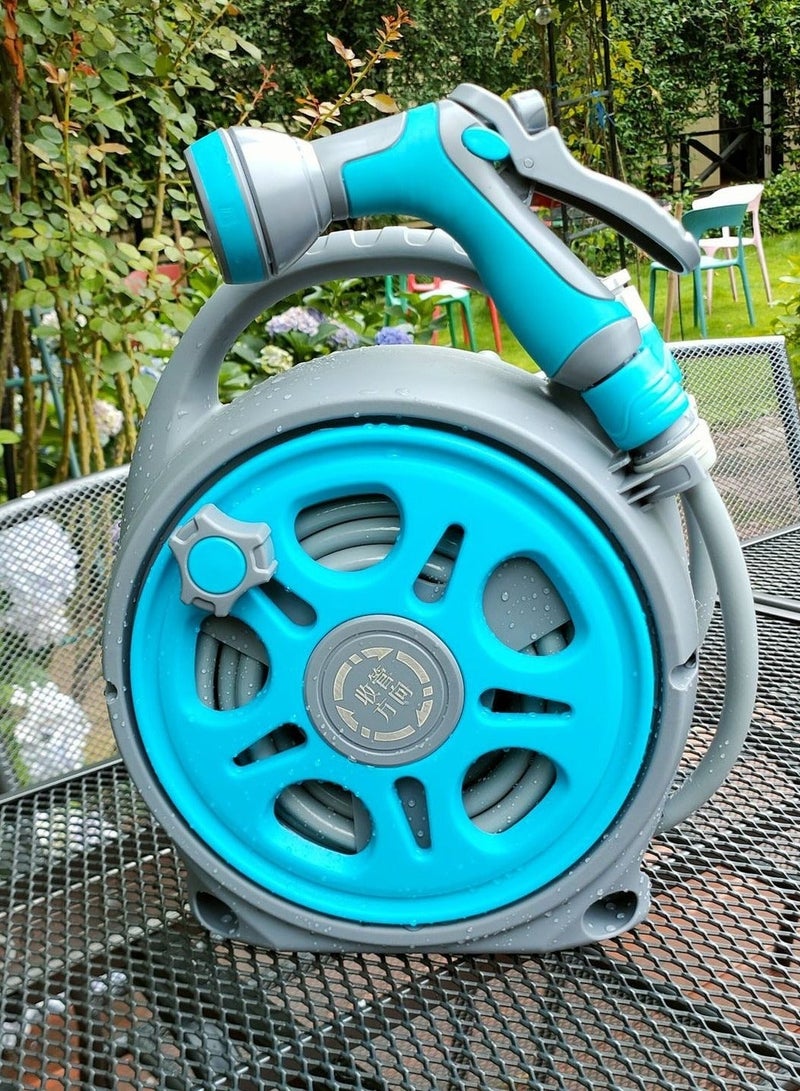 والالا عربة بكرة خرطوم بطول 16 مترًا، بكرات خراطيم الحدائق للاستخدام الخارجي، عربة خراطيم الحدائق خفيفة الوزن ومحمولة ومتينة، بكرة خرطوم مع أنبوب مياه، رف تخزين أنابيب مياه قابل للتمديد، أزرق رمادي - Image 3