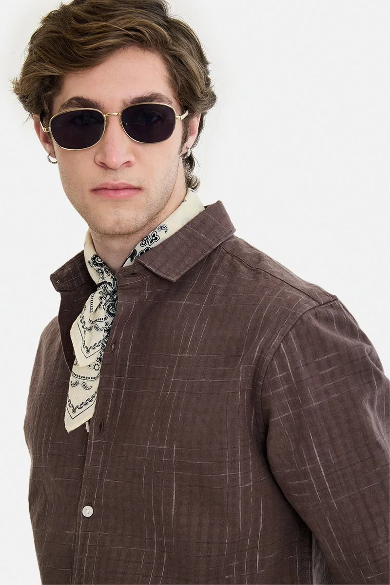 SNITCH Brown Checkered Long Sleeve Regular Fit Shirt