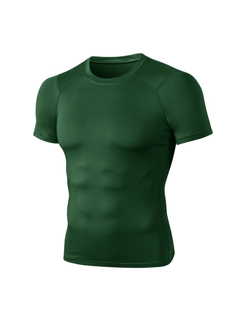 Loquat Men Quick Dry Breathable Elastic T-Shirt Dark Green  - Image 1