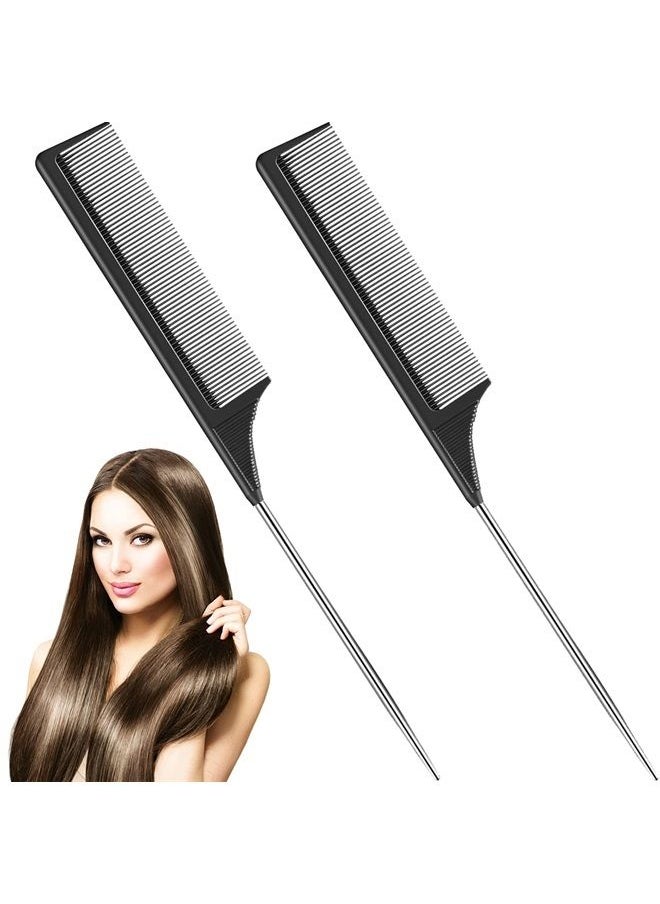 Leinuosen 2 Pieces Tail Combs Carbon Fiber Teasing Combs Rat Tail Lifting Combs Styling Combs for Hair Salon or Home Supplies (Black)  - Image 1