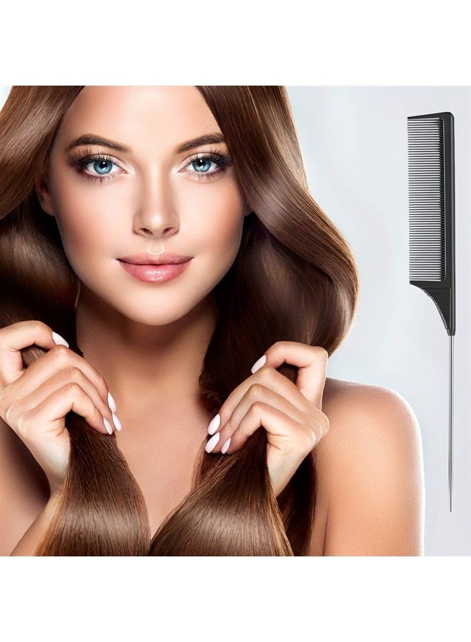 2 Pieces Tail Combs Carbon Fiber Teasing Combs Rat Tail Lifting Combs Styling Combs for Hair Salon or Home Supplies (Black)