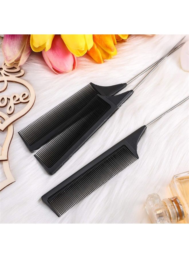 2 Pieces Tail Combs Carbon Fiber Teasing Combs Rat Tail Lifting Combs Styling Combs for Hair Salon or Home Supplies (Black)