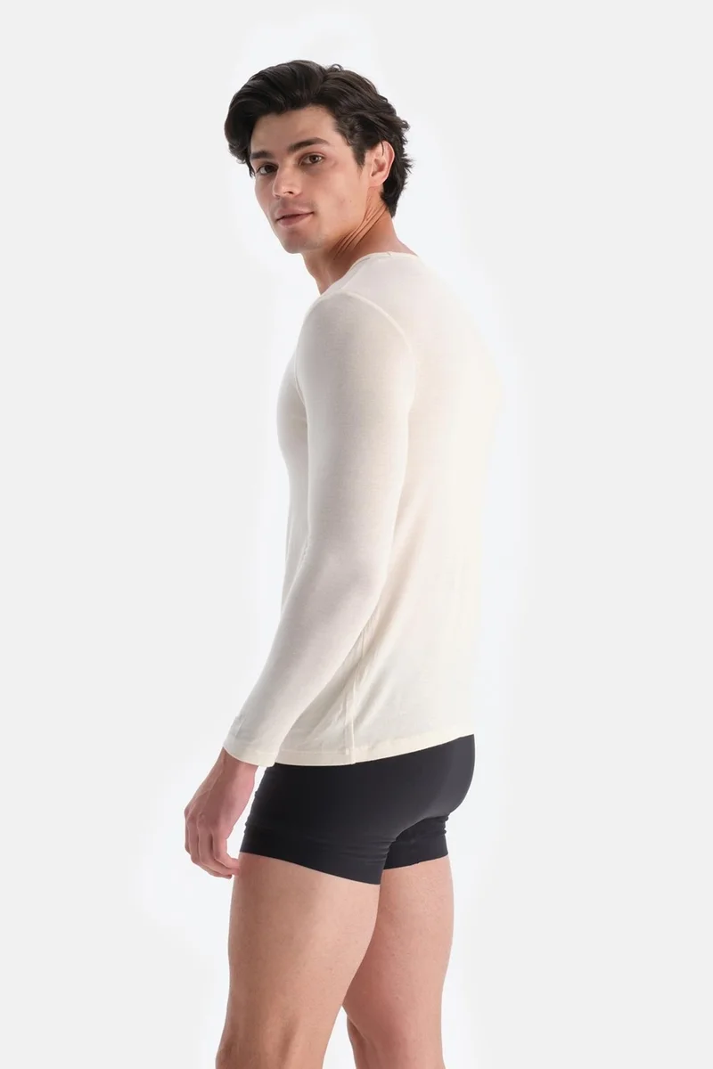 dagi Ecru D1051 Modal Cashmere Crew Neck Long Sleeve Top