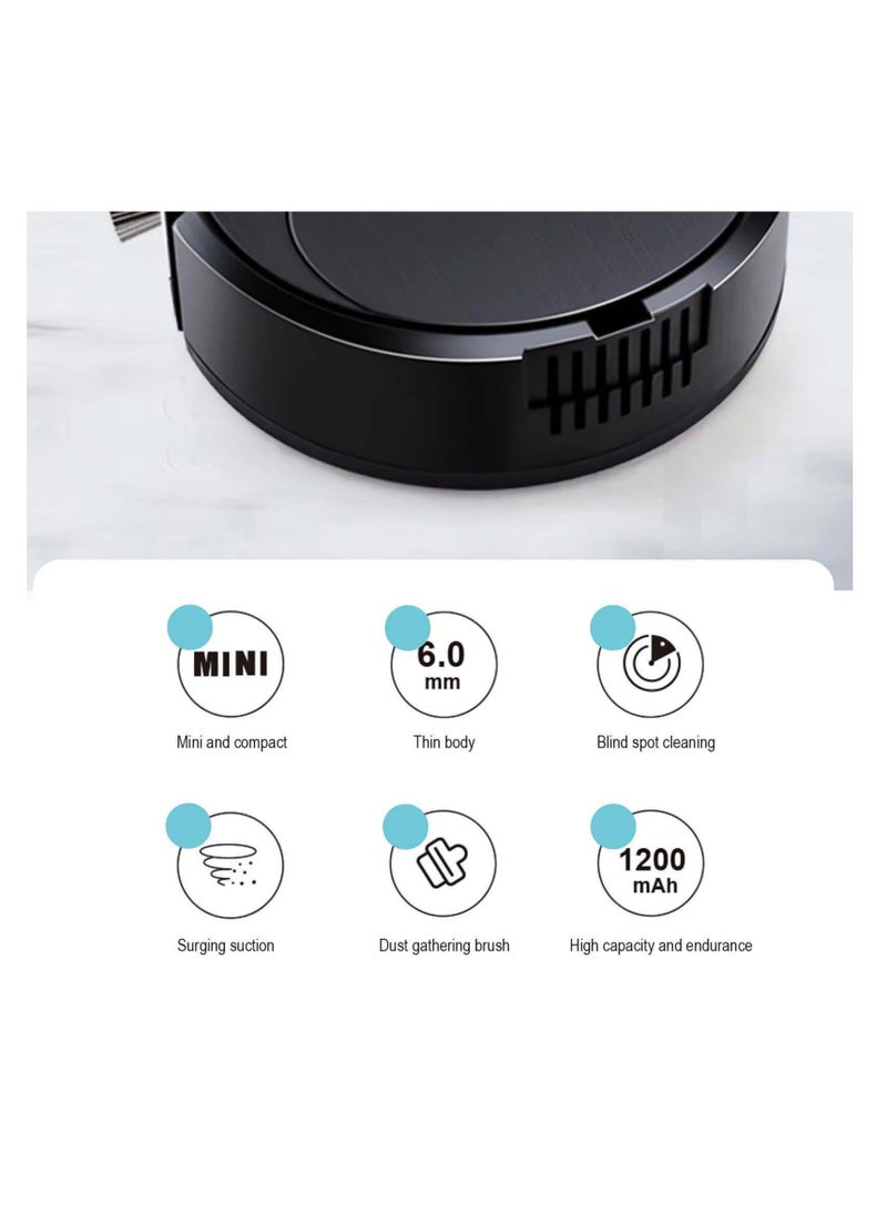 3 in 1 Cordless Robot Vacuum Cleaner, USB Rechargeable, Strong Suction & Low Noise, Electric Robotic Vacuum with Mop for Hair on Hard Floors & Carpets (Black) - Image 4