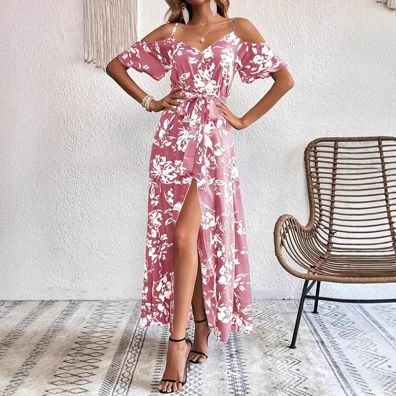 Women's Spaghetti Strap Floral Maxi Dress - Image 3