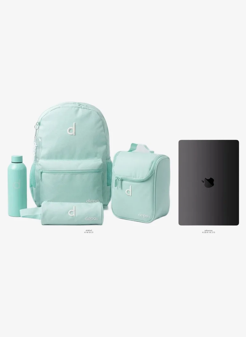 Depo DEPO Premium 4-Piece School Essentials Set – 44cm Water-Resistant Backpack, Insulated Lunch Bag, Pencil Case & 500ml Reusable Water Bottle | Lightweight | Mint Green