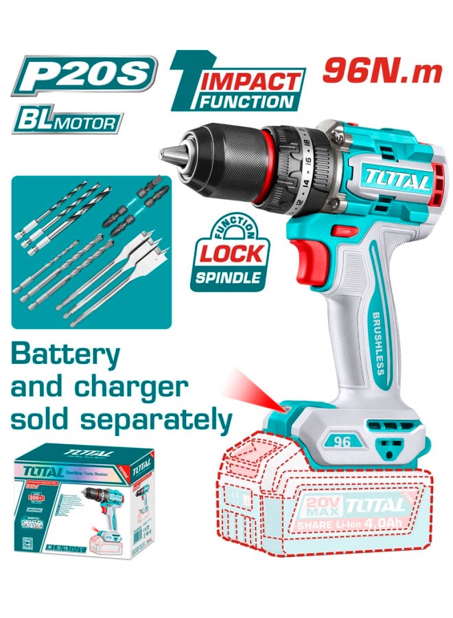 TOTAL Brushless cordless impact drill 20V 96Nm Without battery and charger TIDLI209681