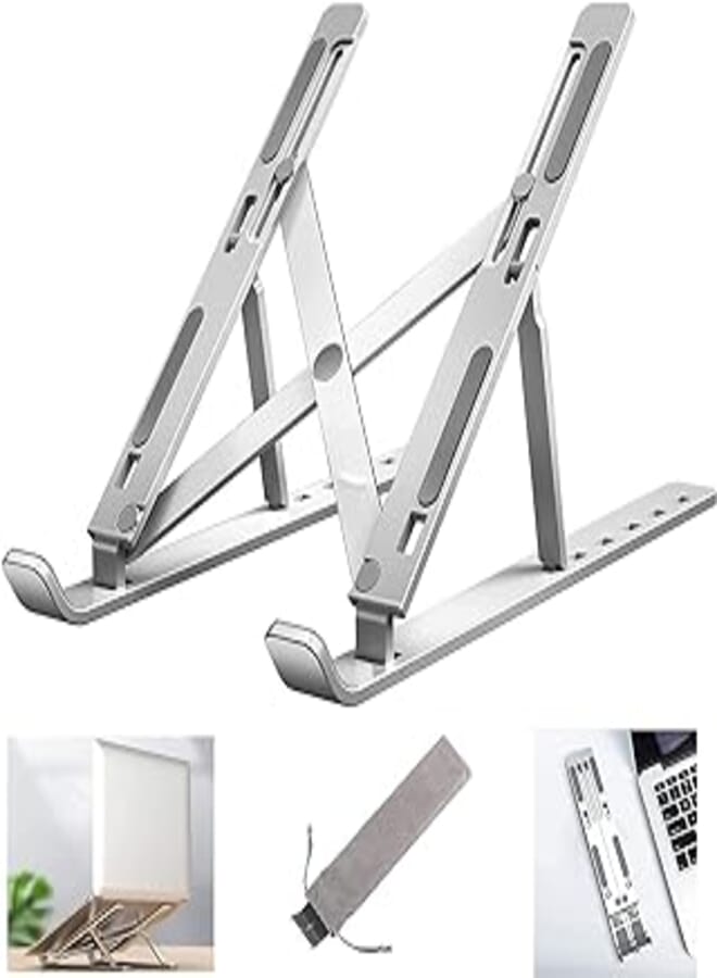 Generic Loop Foldable Height Adjustable Metal Frame Laptop Stand, Ergonomic, Over Heating Protection for Laptops (Silver), Regular (L7)