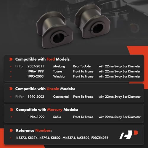 A-Premium مجموعة بوشات قضيب التوازن A-Premium 2 x أمامي إلى الإطار أو خلفي إلى المحور، متوافقة مع فورد موستانج 2007-2011، تاوروس 1986-1999، ويندستار 1995-2003 ولينكولن كونتيننتال 1990-2002 وميركوري سابل - Image 2
