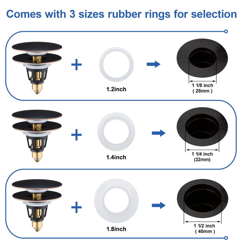 PerPaiMe Universal 2-In-1 Bathroom Sink Stopper - Pop Up Sink Drain Stopper  Push Button Sink Drain Stopper Replacement  Wash Basin Drain Filter Plug With Anti-Clogging Strainer  Oil Rubbed Bronze - Image 3