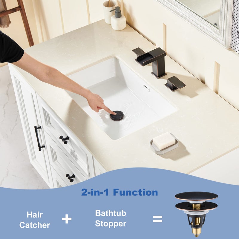 PerPaiMe Universal 2-In-1 Bathroom Sink Stopper - Pop Up Sink Drain Stopper  Push Button Sink Drain Stopper Replacement  Wash Basin Drain Filter Plug With Anti-Clogging Strainer  Oil Rubbed Bronze - Image 5