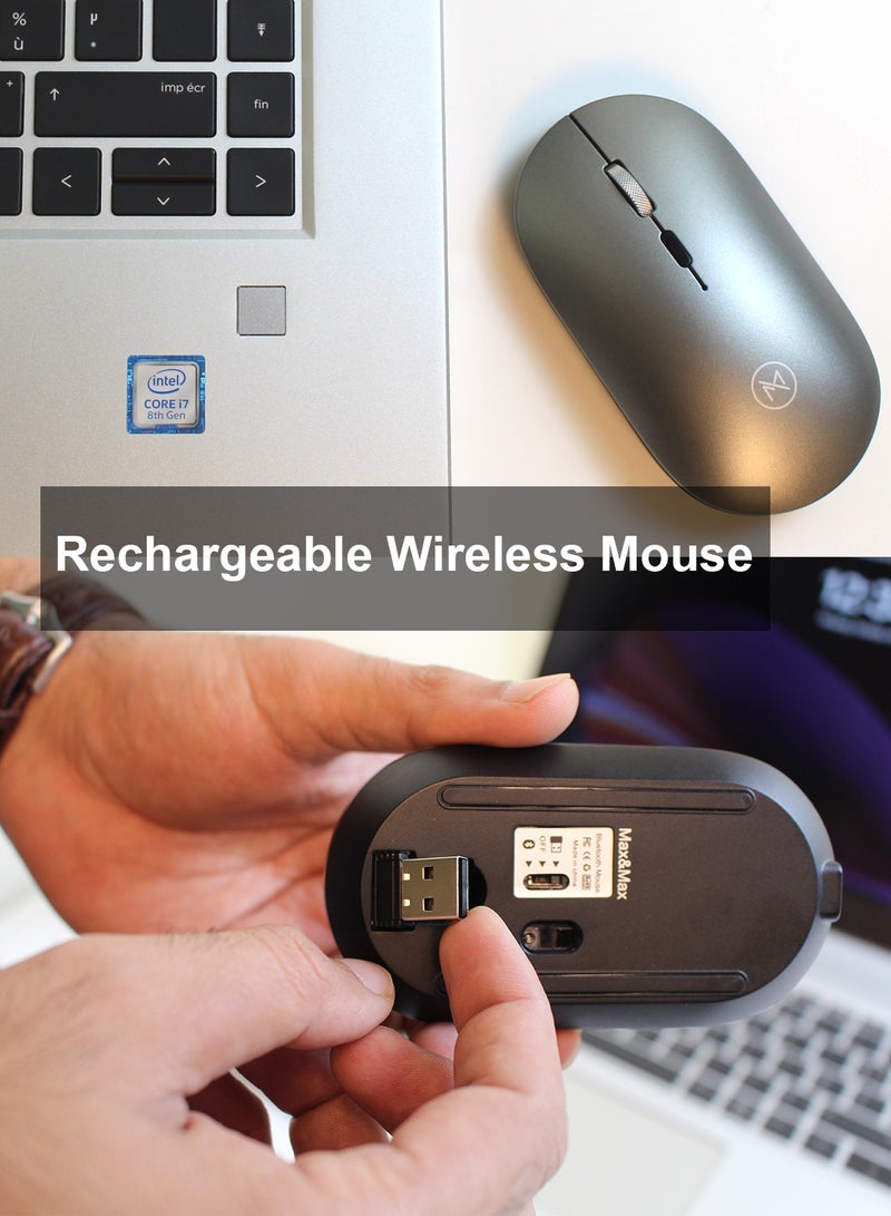 ماكس آند ماكس ماوس بصري لاسلكي قابل لإعادة الشحن - ماوس ألعاب مع DPI قابل للتعديل، وضع ثلاثي (2.4 جيجا بايت + بلوتوث مزدوج)، نقرة صامتة لأجهزة الكمبيوتر الشخصية والكمبيوتر المحمول وأجهزة Mac وiPhone وAndroid - Image 5