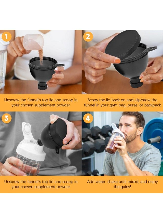 HANNEA® Protein Powder Funnel, 3 Compartment Pill Storage with Reinforced Caps to Stop Spills Supplement Container Set, Portable Protein Powder Container To Go & Dispenser Tablet - Image 5