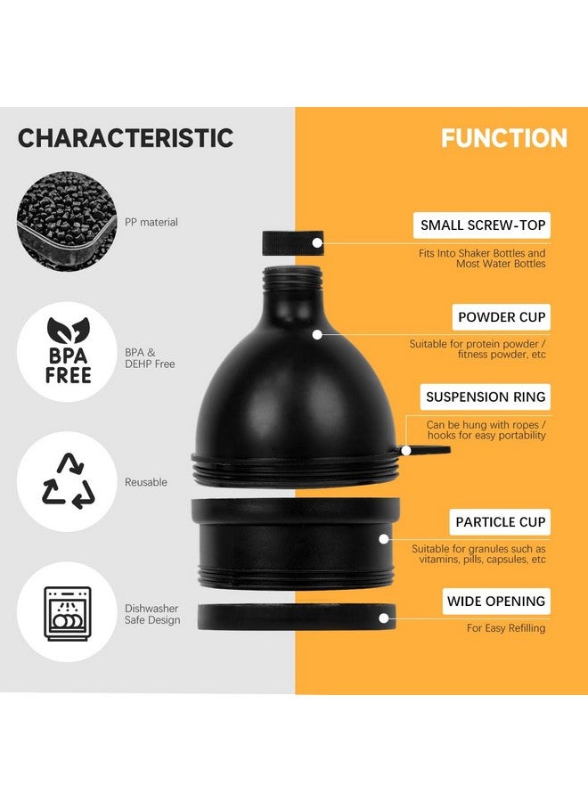 HANNEA® Protein Powder Funnel, 3 Compartment Pill Storage with Reinforced Caps to Stop Spills Supplement Container Set, Portable Protein Powder Container To Go & Dispenser Tablet - Image 3