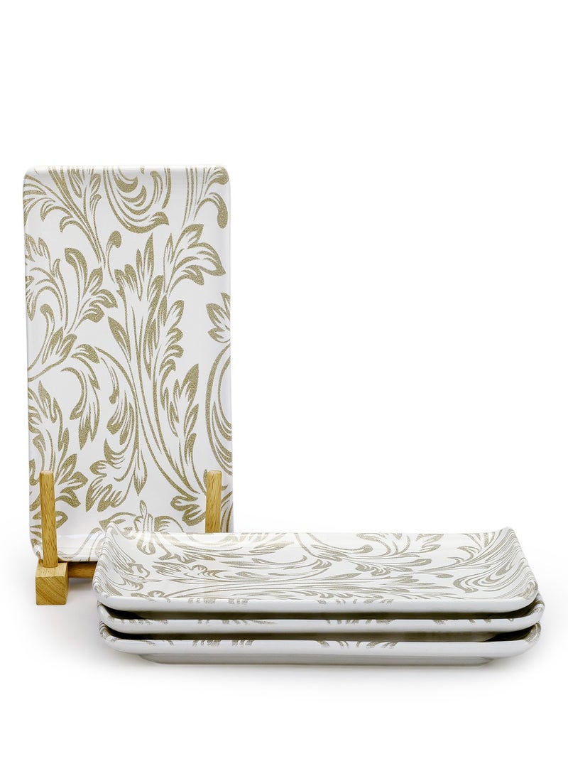 EDESSA Edessa Elana Ceramic Rectangle Serving Plate (White, 12.5 x 24cm, Set of 4)  - Image 2
