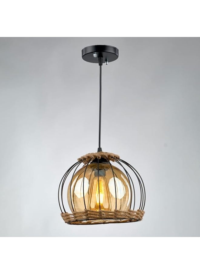 Generic Industrial pendant light with metal frame and amber glass accents. Italian Kora-1010  - Image 2