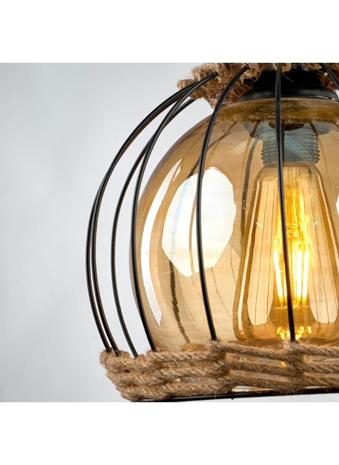 Generic Industrial pendant light with metal frame and amber glass accents. Italian Kora-1010  - Image 3