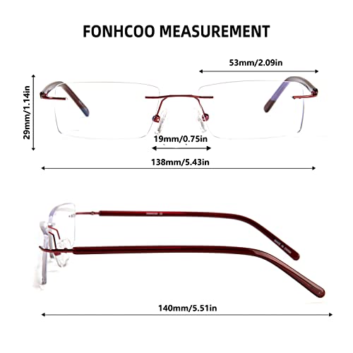 FONHCOO Blue Light Blocking Glasses Anti Blue Ray Unisex Lightweight Rimless Frameless Rectangle Computer Gaming Glasses Anti-Glare, Anti-Fatigue (Red) - Image 4