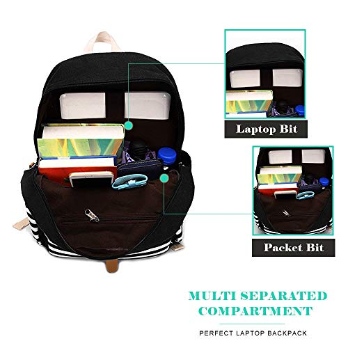 SCIONE Backpacks for Women Teen Girls, Big Kid Large Capacity Book Bag with USB Charger Port,Cute Canvas Bookpack -Durable Black Stripe Backpack,Travel Laptop Backpack,Back to School Gift for Girls - Image 5