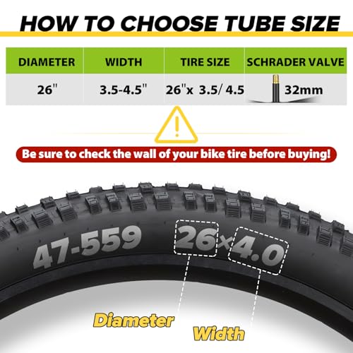 Hydencamm 2 Pack 26x4 Fat Bike Tube with AV 32mm Valve, Premium Butyl Rubber 26 x 3.50 26x3.60 26x3.80 Fat Tire Bike Tubes with 2 Tire Levers, 26x4 Bike Tube for Road/MTB/E Bike by Hydencamm(2 of One Size) - Image 2