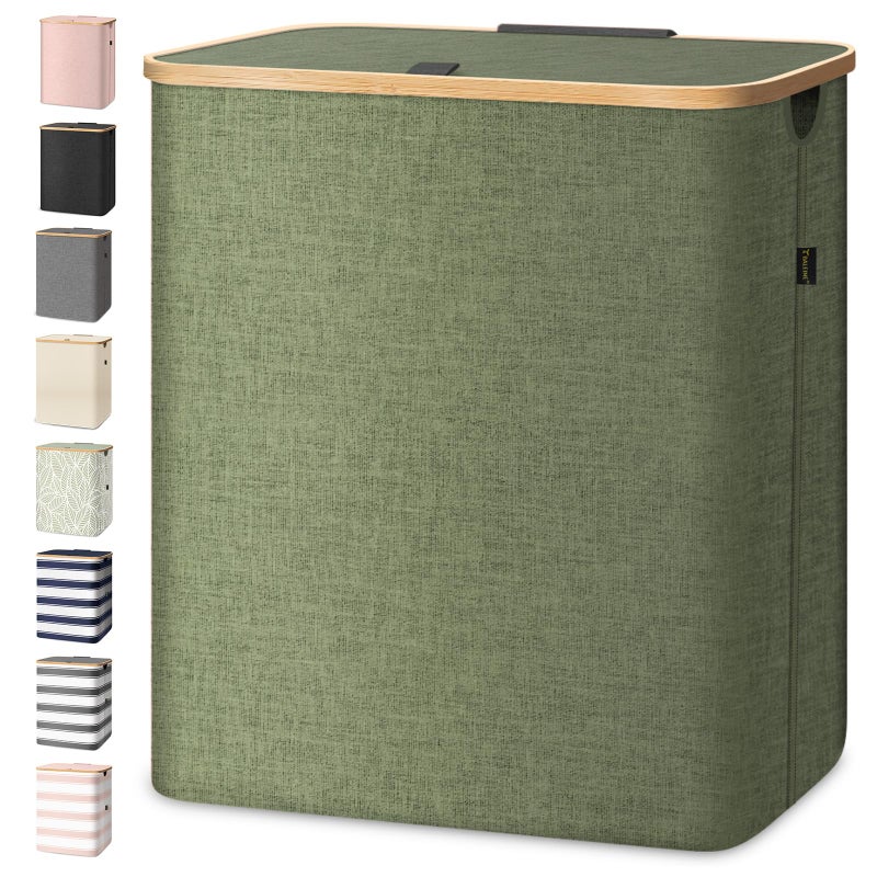 BALEINE Laundry Hamper with Lid Tall Laundry Baskets with Bamboo Pull Handles Large Laundry Bin with Internal Support 36 Gal140L Green - Image 2