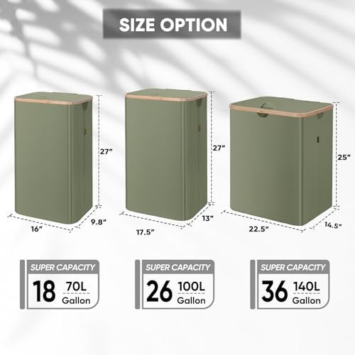 BALEINE Laundry Hamper with Lid Tall Laundry Baskets with Bamboo Pull Handles Large Laundry Bin with Internal Support 36 Gal140L Green - Image 3