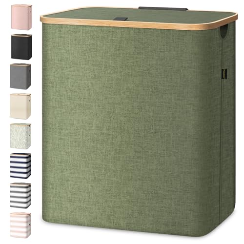 BALEINE Laundry Hamper with Lid Tall Laundry Baskets with Bamboo Pull Handles Large Laundry Bin with Internal Support 36 Gal140L Green - Image 1