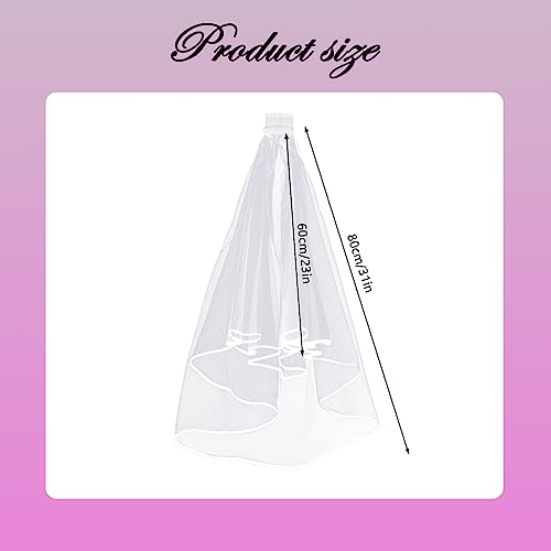 Amaxiu Short Wedding Bridal Veil with Comb, 2 Tier Tulle Bride Veil Elbow Length Wedding Veil Ribbon Edge 60-80cm/23-31in - Image 3