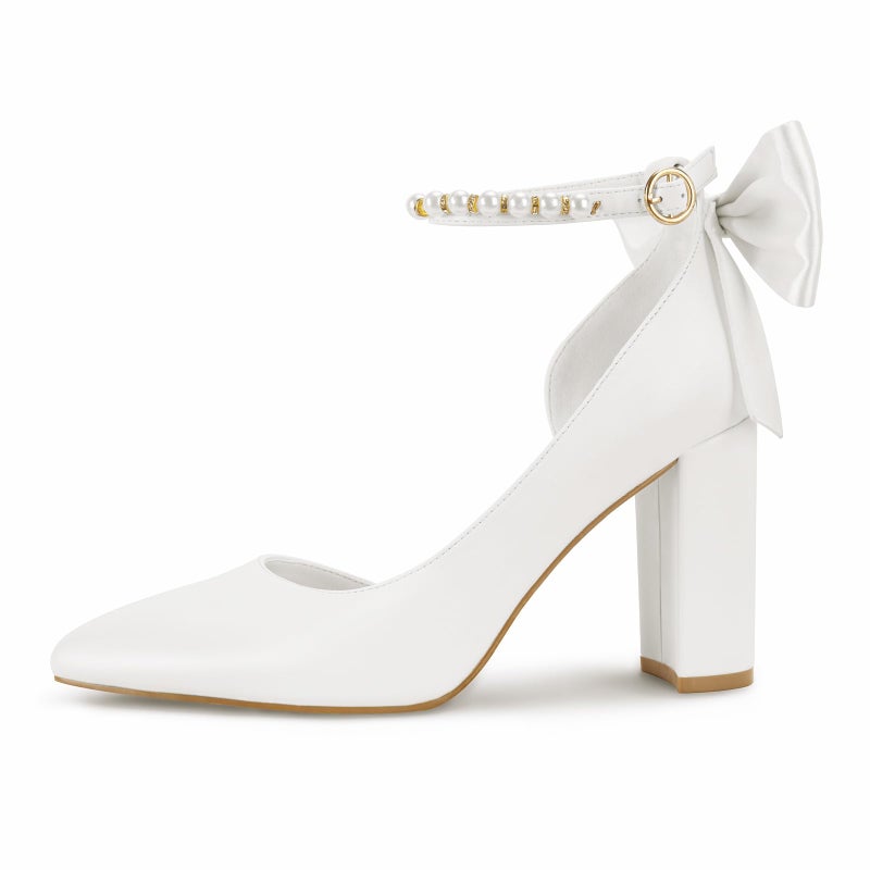 PARTY Women's Closed Toe Pumps 3-Inch Chunky Heels Pumps Ankle Strap Dress Wedding Shoes,Pearl Pu,7,S1 - Image 5