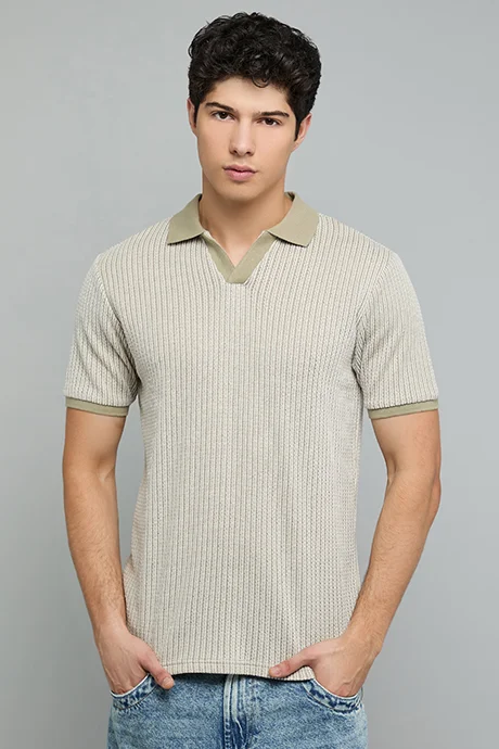 أر أند بي Striped Polo T-Shirt with Short Sleeves
