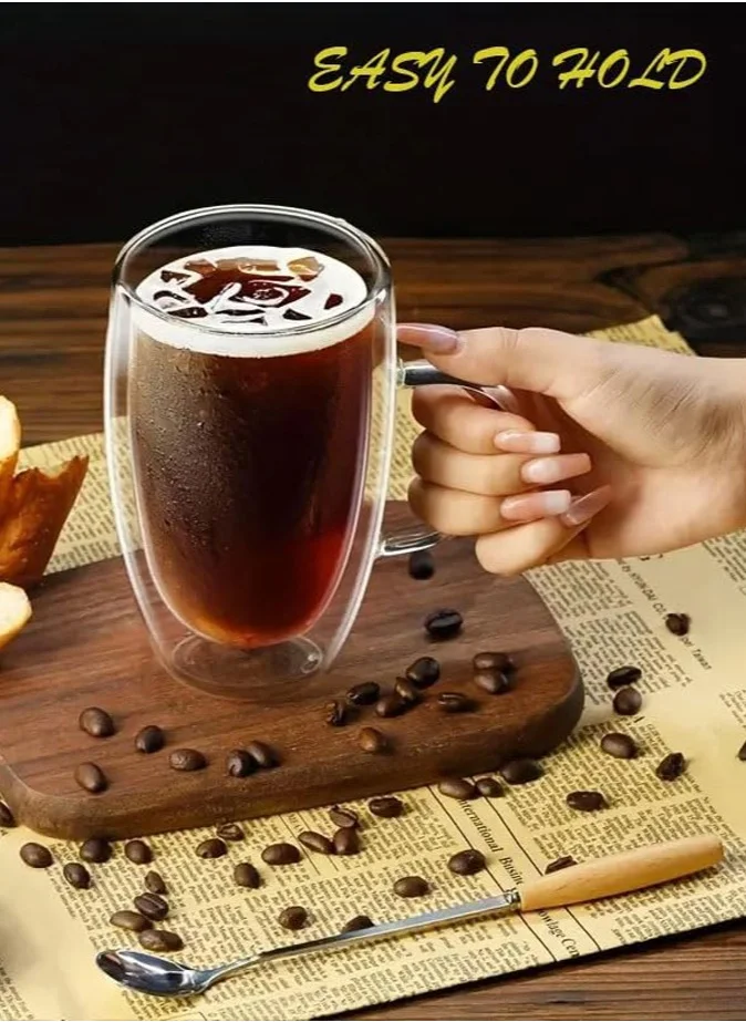 1 تشيس Double Walled Coffee Cups With Handle And Bamboo Lid  450ml