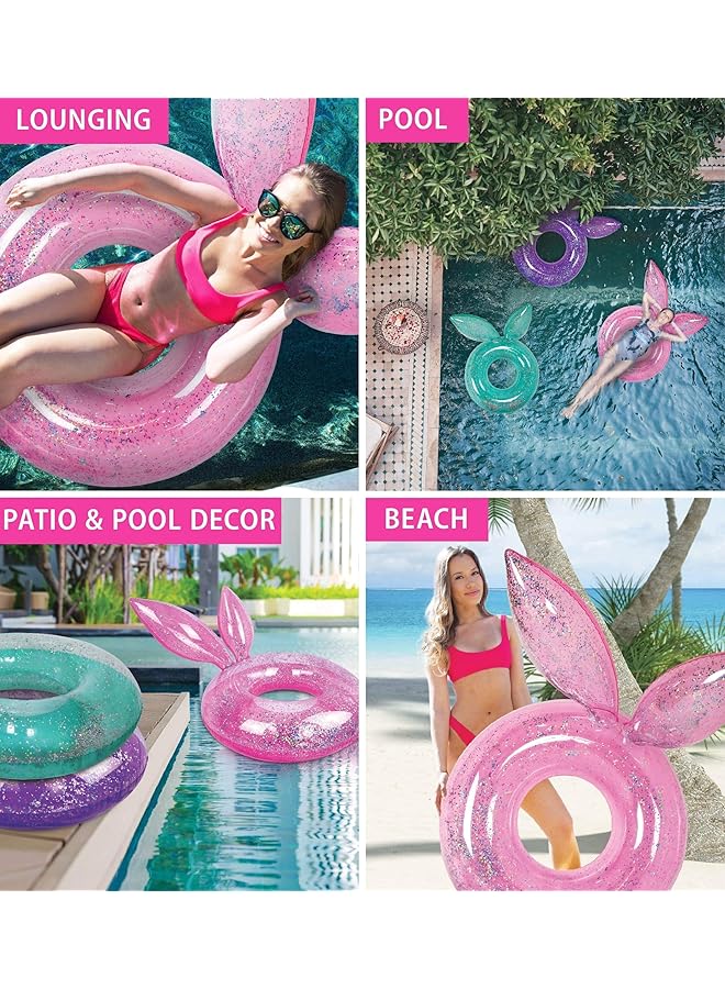 KASTWAVE Inflatable Bunny Pool Float Tube And Chairs Luxurious Fun Lounger Filled With Sparkle Confetti Cool Design Bunny Ears Water Swimming Ring Pool Floaties And Chairs For Beach Lake & Pool - Image 4