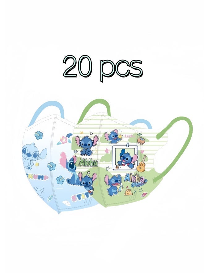 20 قطعة أقنعة وجه أطفال ثلاثية الأبعاد برسوم كرتون لطيفة، ناعمة، مغلفة بشكل فردي، قابلة للتعديل، مناسبة للمدرسة والأنشطة الخارجية - Image 1