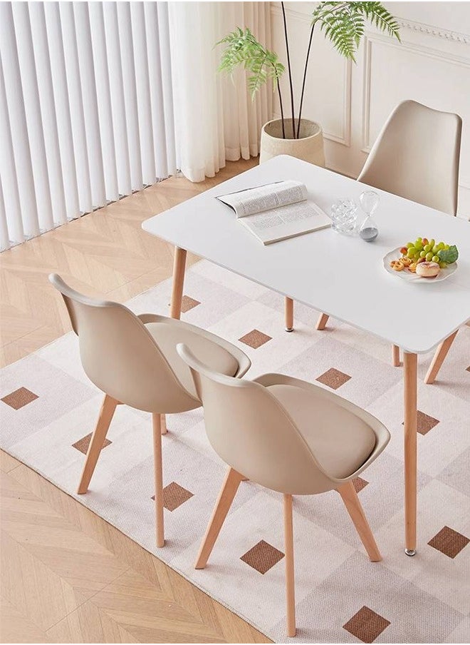 Taimi Pack Of 4 Mid Century Modern Side Chair with High Back Rest, PU Leather Soft Padded Seats and Solid Wood Legs - Dining, Living Room, Kitchen, Bedroom - Shell Tulip Chair Biege  - Image 2