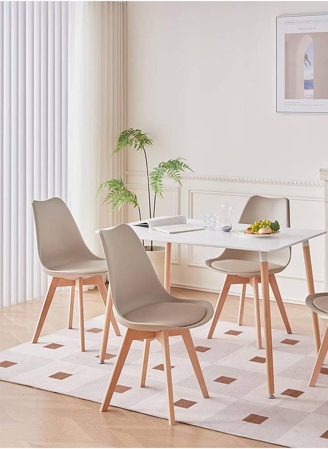 Taimi Pack Of 4 Mid Century Modern Side Chair with High Back Rest, PU Leather Soft Padded Seats and Solid Wood Legs - Dining, Living Room, Kitchen, Bedroom - Shell Tulip Chair Biege  - Image 4