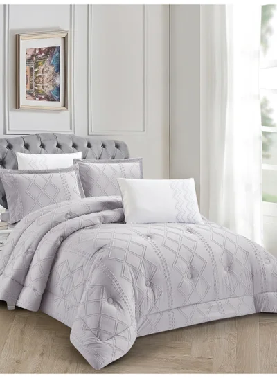 Donetella Bedding Comforter Set King Size, 6-Pcs Bed Set Fits 260x240 Cms -Tufted Embroidery Set-All Season- 350 GSM Brushed Microfiber (طقم مفرش سرير فندقي)