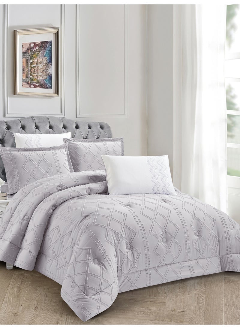 Donetella Bedding Comforter Set King Size, 6-Pcs Bed Set Fits 260x240 Cms -Tufted Embroidery Set-All Season- 350 GSM Brushed Microfiber (طقم مفرش سرير فندقي)  - Image 1