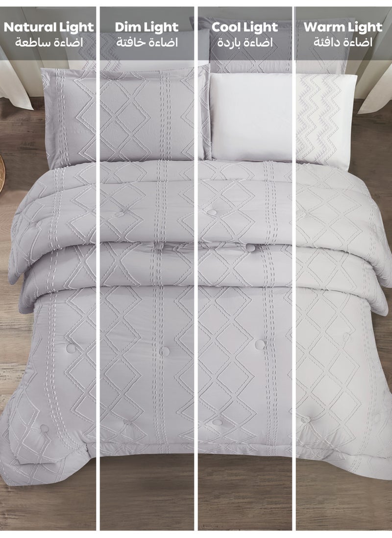 Donetella Bedding Comforter Set King Size, 6-Pcs Bed Set Fits 260x240 Cms -Tufted Embroidery Set-All Season- 350 GSM Brushed Microfiber (طقم مفرش سرير فندقي)  - Image 4