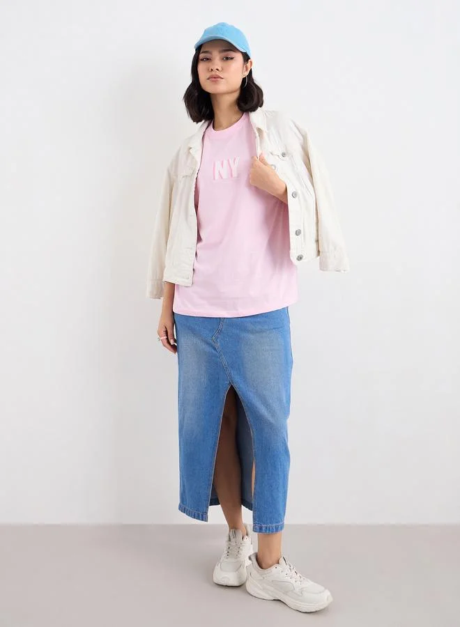 Styli Styli Slogan Print Oversized Longline T-Shirt