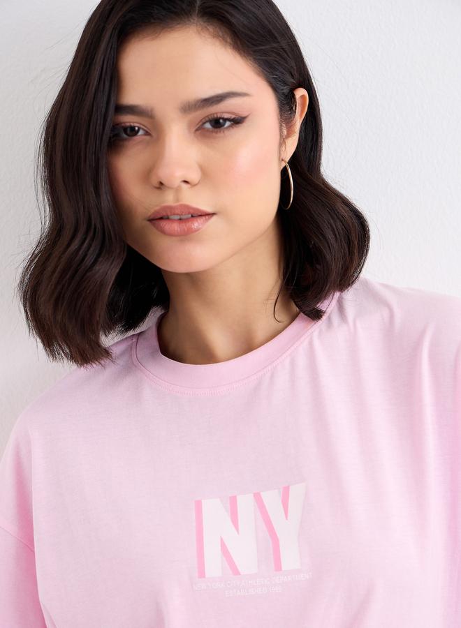 Styli Slogan Print Oversized Longline T-Shirt - Image 3