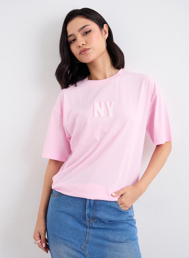 Styli Slogan Print Oversized Longline T-Shirt - Image 2