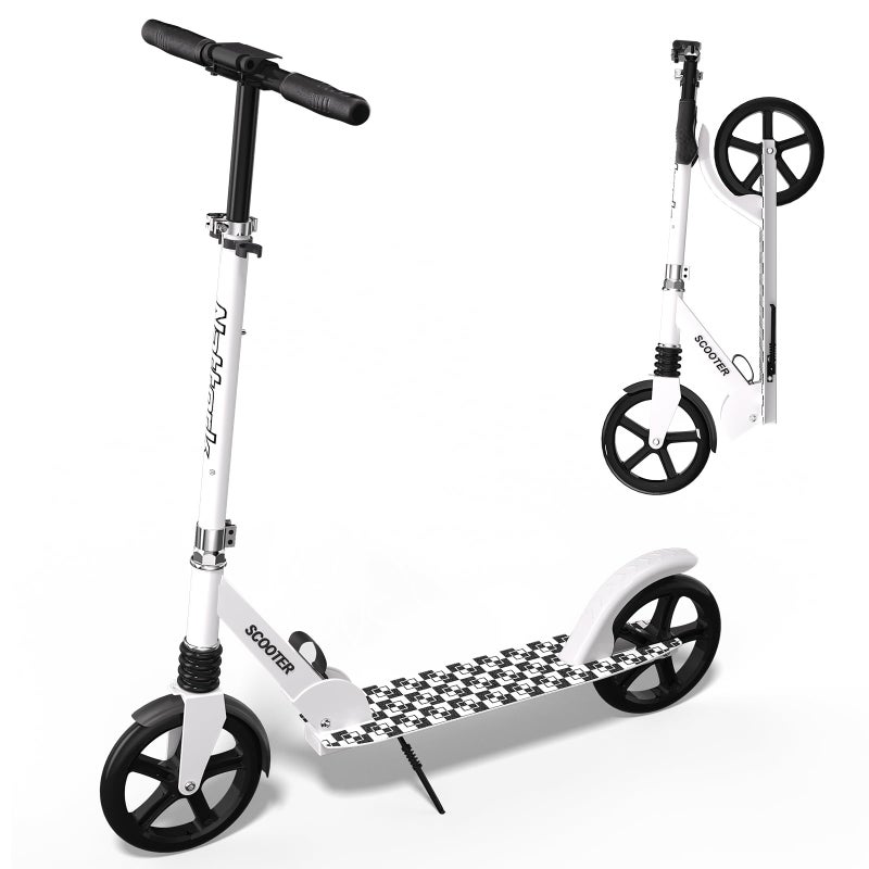 Nattork Kick Scooter for Teens Adults, Max Load 240 LBS, Adjustable Height Foldable with 8" Large Wheels, Anti-Shock Suspension White - Image 1