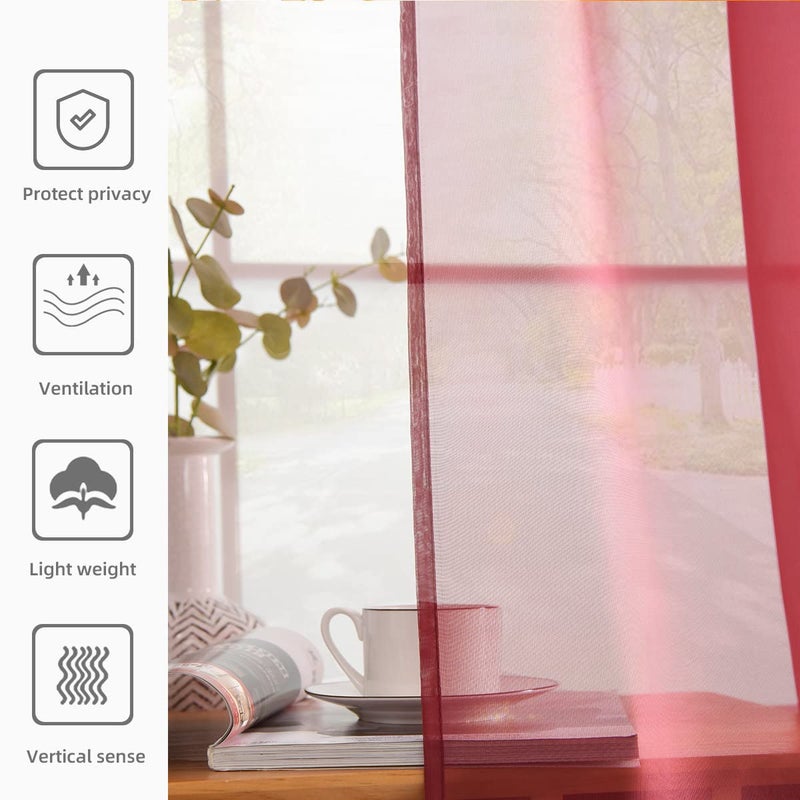 youleyar Solid Sheer Rod Pocket Curtain Voile Draperies 2 Panels White Beige Black Grey Coffee 52 Inch Width 54 Inch Long 1 Pair for Kitchen Bedroom Children Living Room Yard (Wine Red 52Wx54L) - Image 5