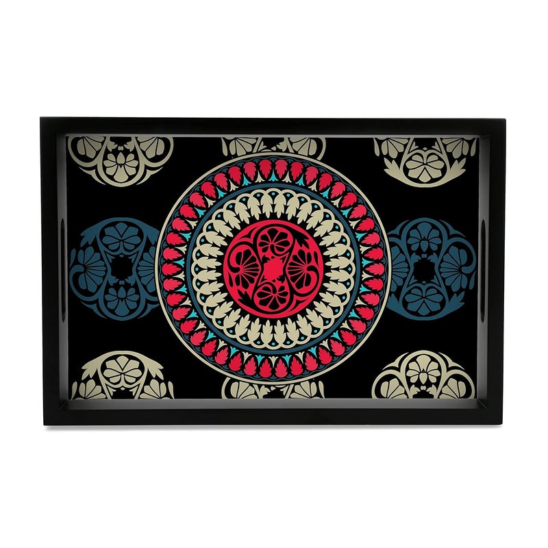 BRAHMA DESIGN Serving Tray Black Mandala Design with Black Border Rectangular 8 x 12 Wooden Tray for Serving Tray for Decoration with CutOut Handles - Image 1
