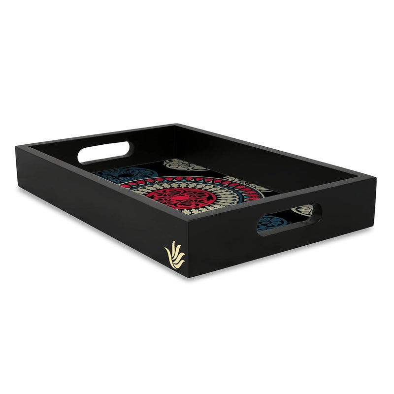 BRAHMA DESIGN Serving Tray Black Mandala Design with Black Border Rectangular 8 x 12 Wooden Tray for Serving Tray for Decoration with CutOut Handles - Image 4