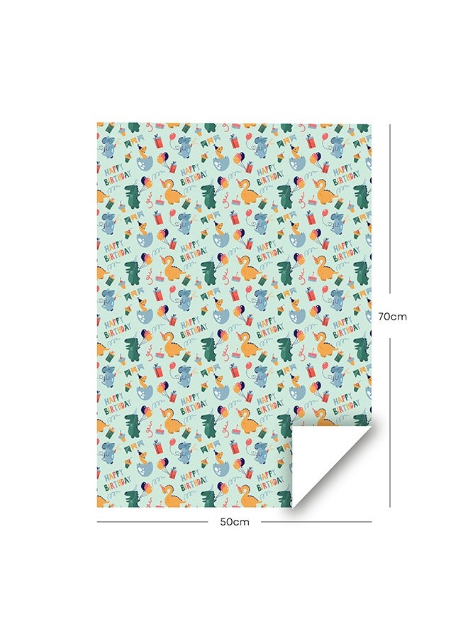 Share the Love Dino, Green Wrapping paper (Pack of 4)  - Image 2