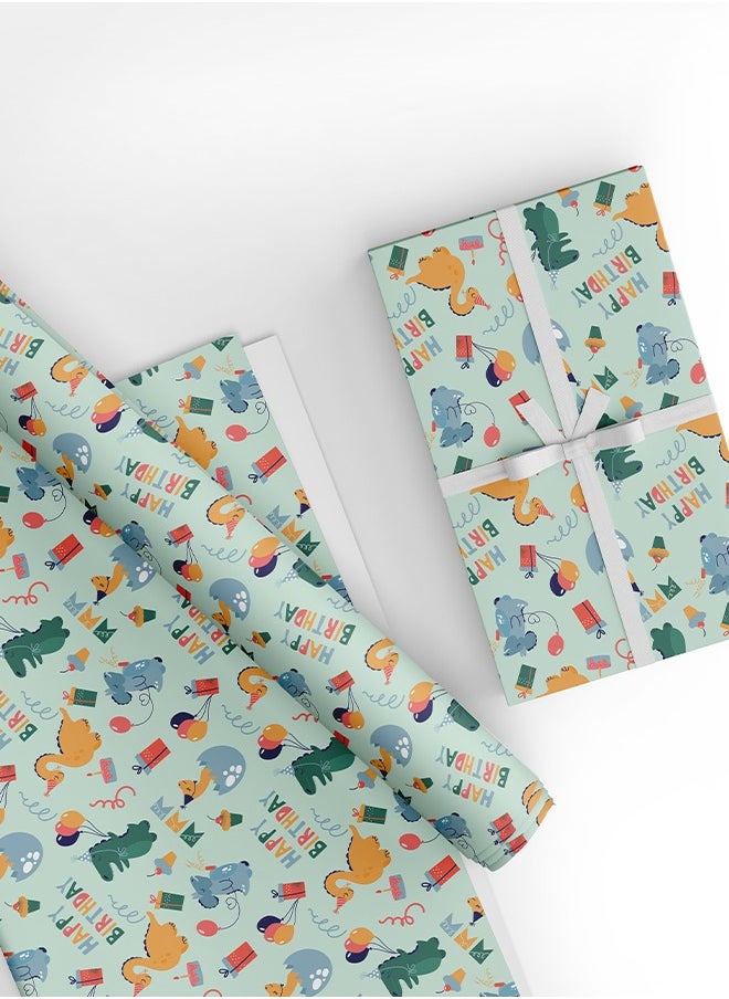 Share the Love Dino, Green Wrapping paper (Pack of 4)  - Image 1