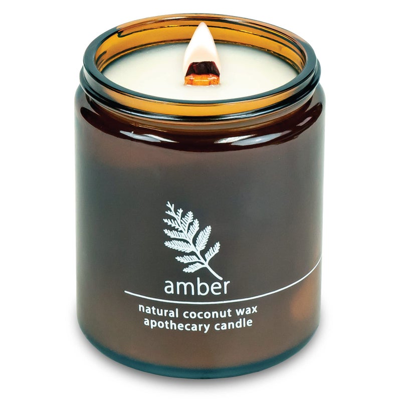 Crackling Wood Wick Candle Handcrafted with Natural Coconut Wax and Essential Oils Amber Standard 8 oz White